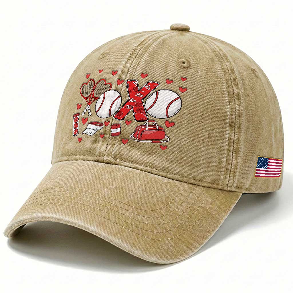 Cute XOXO Tennis Player Washed Cotton Baseball Cap Valentines Tennis Gift