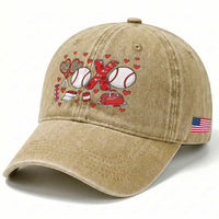 Cute XOXO Tennis Player Washed Cotton Baseball Cap Valentines Tennis Gift