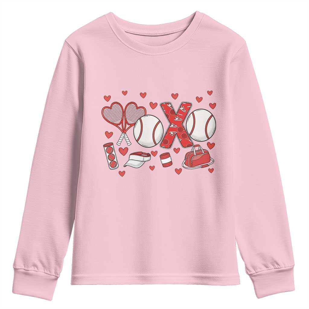 Cute XOXO Tennis Player Youth Sweatshirt Valentines Tennis Gift - Wonder Print Shop