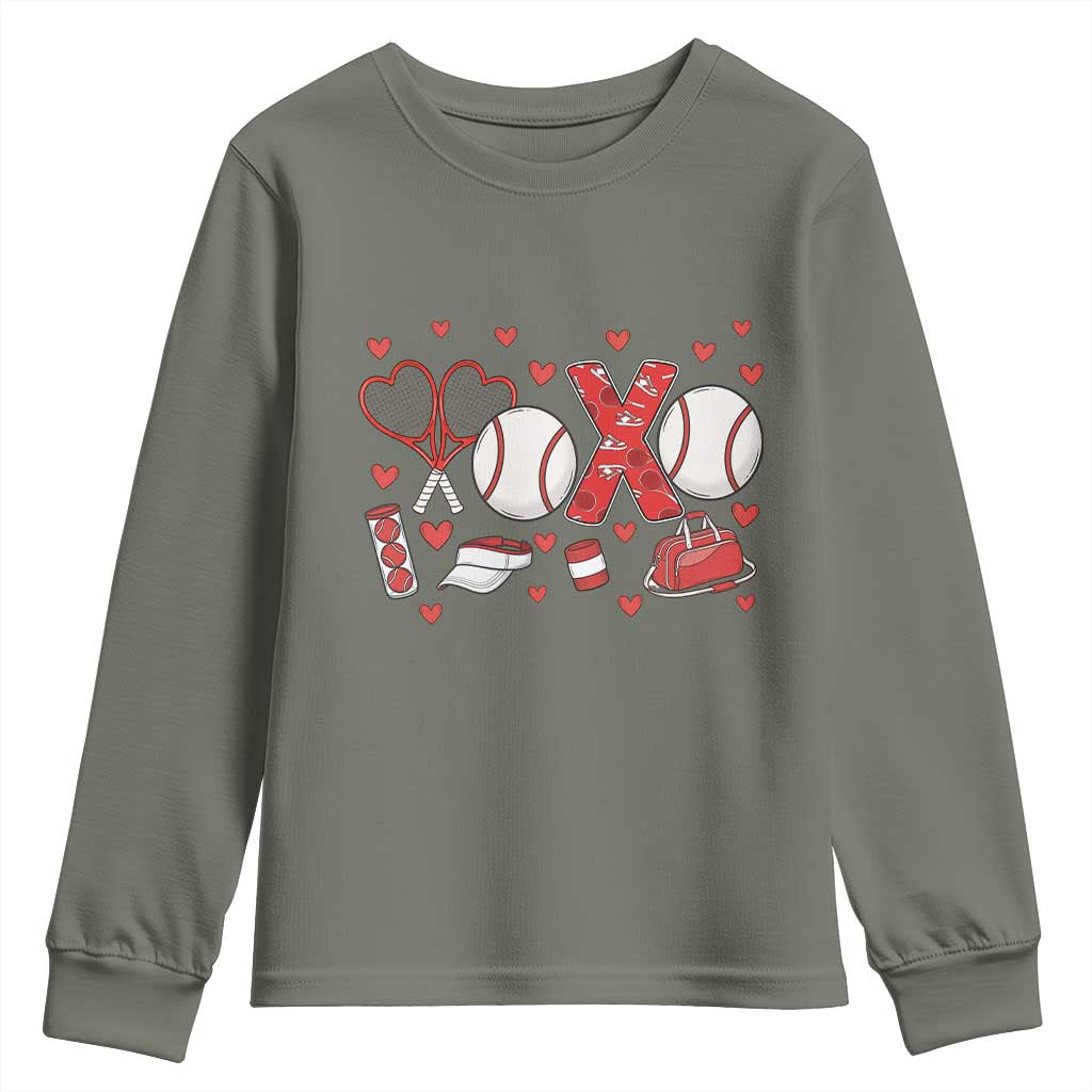 Cute XOXO Tennis Player Youth Sweatshirt Valentines Tennis Gift - Wonder Print Shop