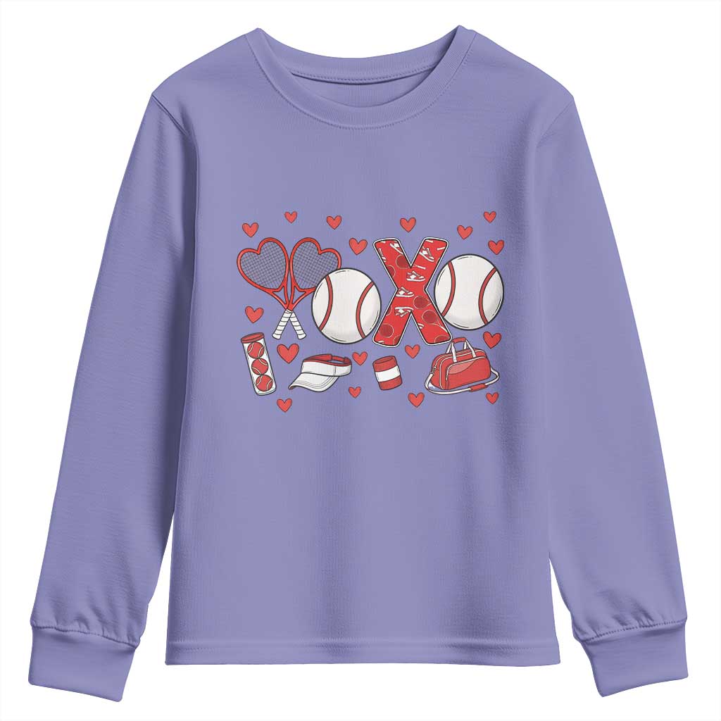 Cute XOXO Tennis Player Youth Sweatshirt Valentines Tennis Gift - Wonder Print Shop