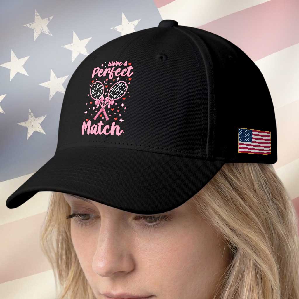 We Are A Perfect Match Baseball Cap Funny Tennis Valentines