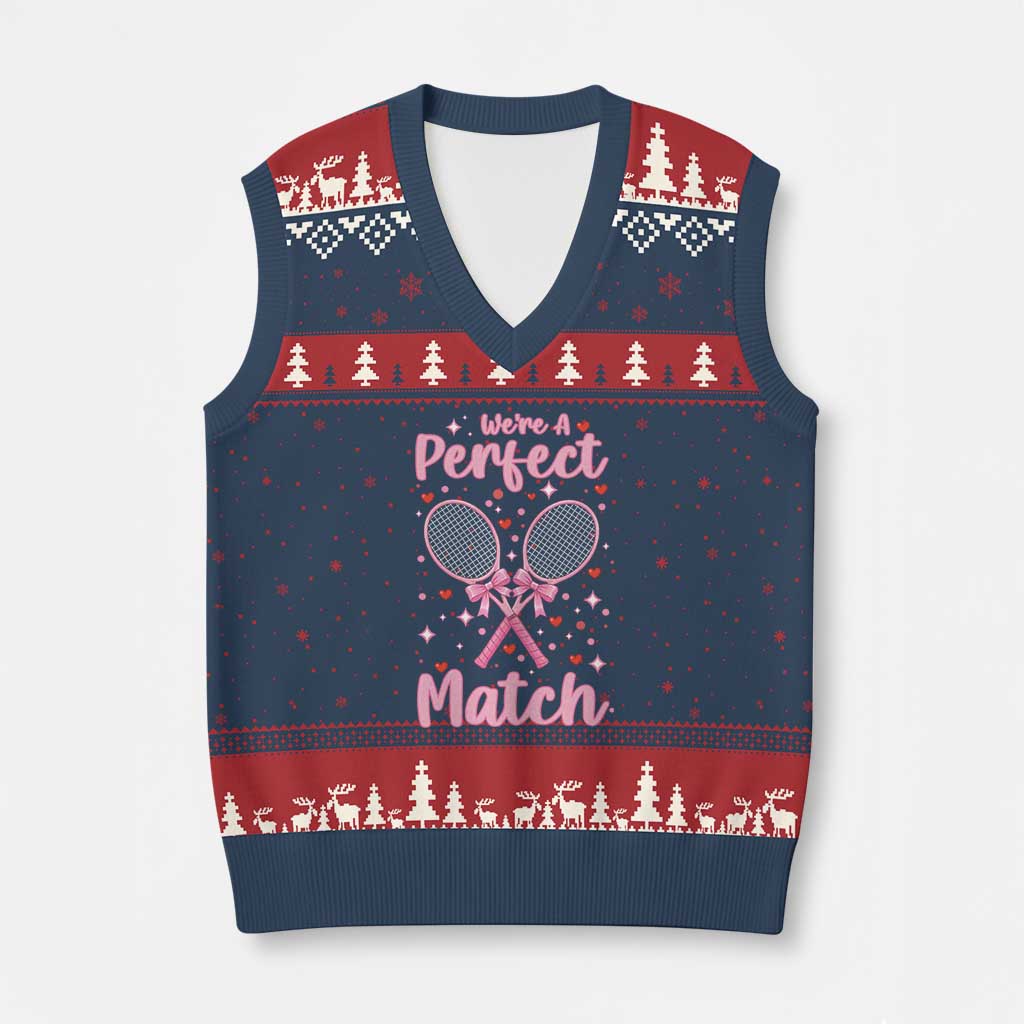 We Are A Perfect Match V-Neck Knit Sweater Vest Funny Tennis Valentines - Wonder Print Shop