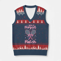 We Are A Perfect Match V-Neck Knit Sweater Vest Funny Tennis Valentines - Wonder Print Shop