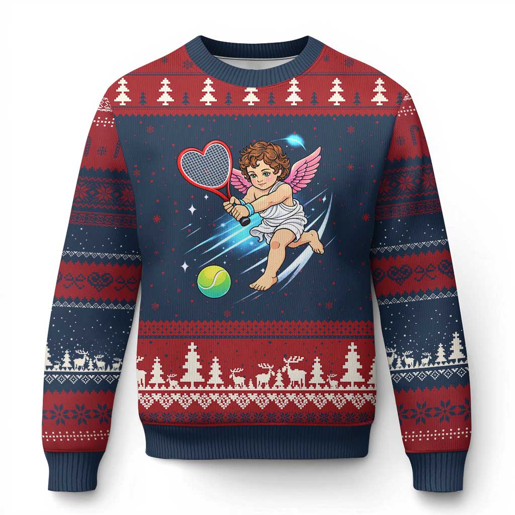 Funny Cupid Tennis Player Ugly Christmas Sweater Valentines Day Gift - Wonder Print Shop