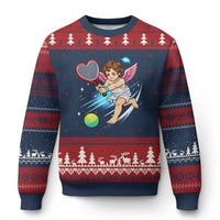 Funny Cupid Tennis Player Ugly Christmas Sweater Valentines Day Gift - Wonder Print Shop