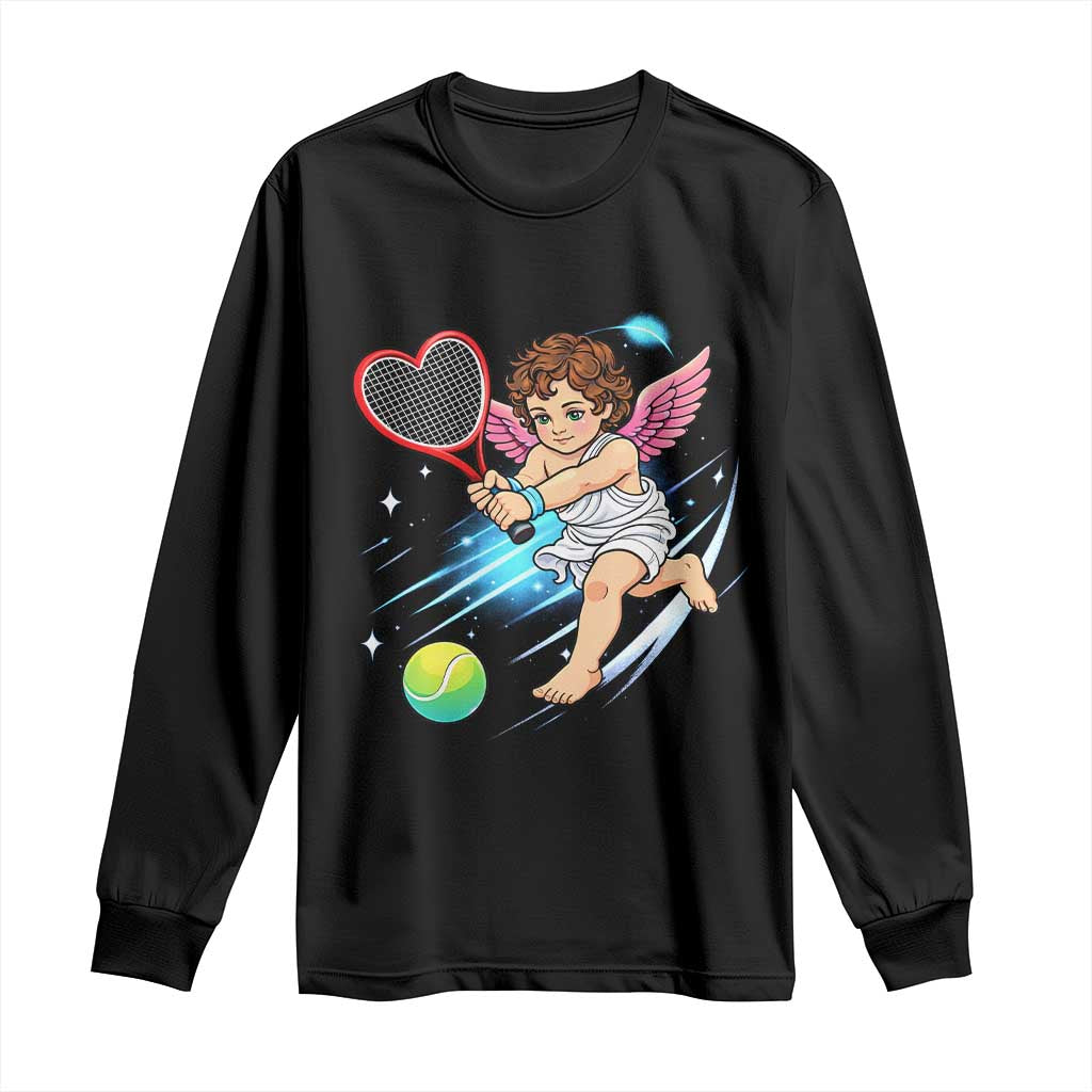 Funny Cupid Tennis Player Long Sleeve Shirt Valentines Day Gift - Wonder Print Shop
