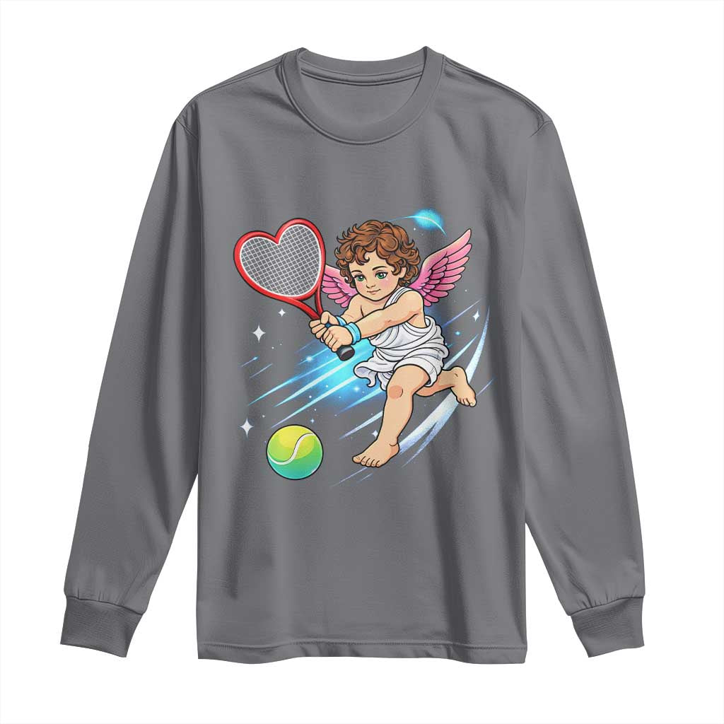Funny Cupid Tennis Player Long Sleeve Shirt Valentines Day Gift - Wonder Print Shop