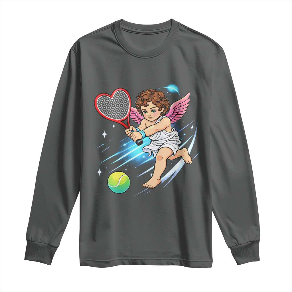 Funny Cupid Tennis Player Long Sleeve Shirt Valentines Day Gift - Wonder Print Shop