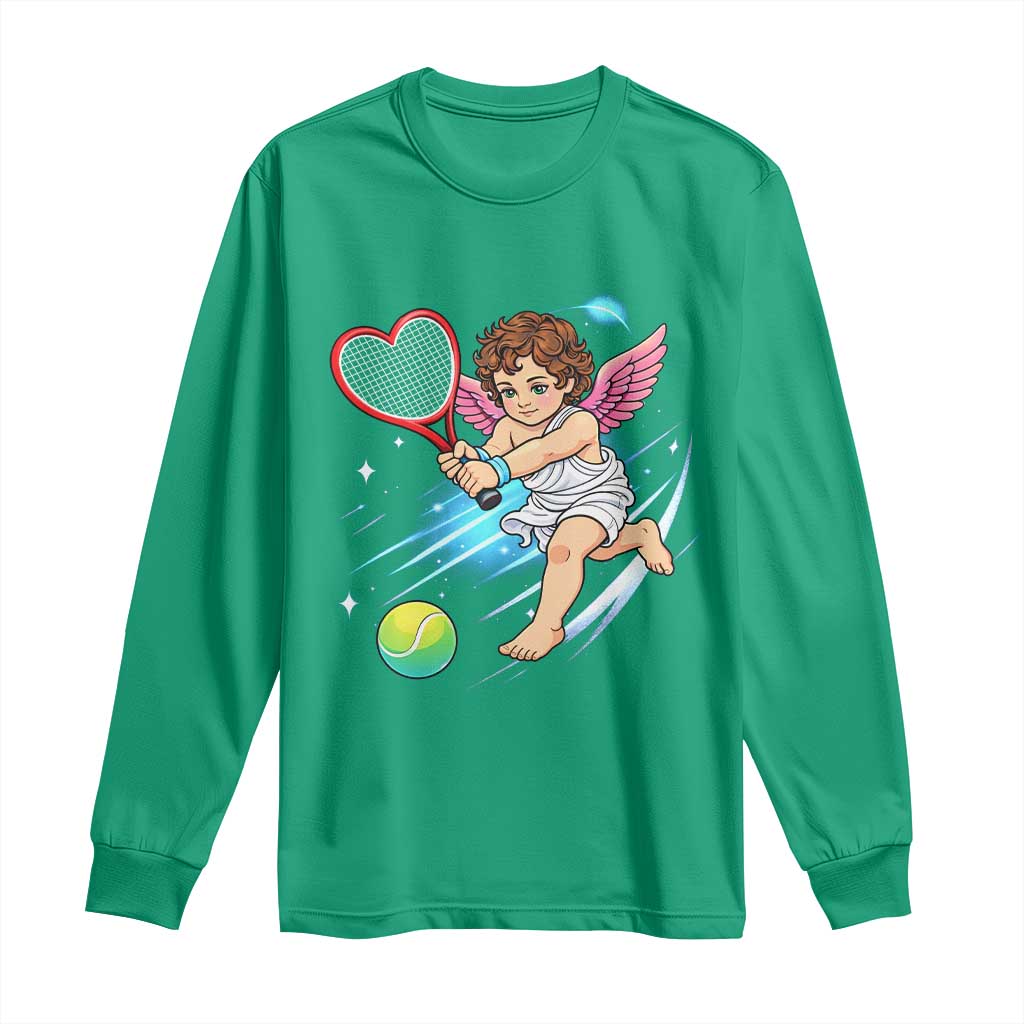 Funny Cupid Tennis Player Long Sleeve Shirt Valentines Day Gift - Wonder Print Shop