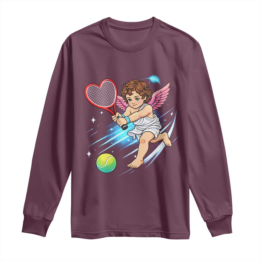 Funny Cupid Tennis Player Long Sleeve Shirt Valentines Day Gift - Wonder Print Shop