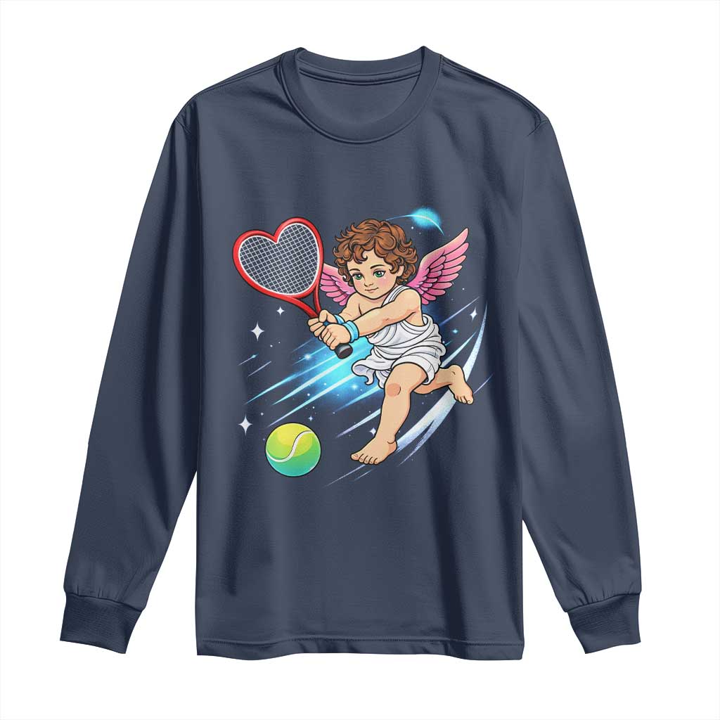 Funny Cupid Tennis Player Long Sleeve Shirt Valentines Day Gift - Wonder Print Shop