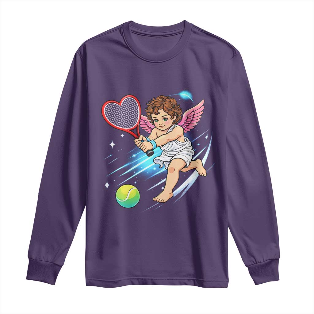 Funny Cupid Tennis Player Long Sleeve Shirt Valentines Day Gift - Wonder Print Shop