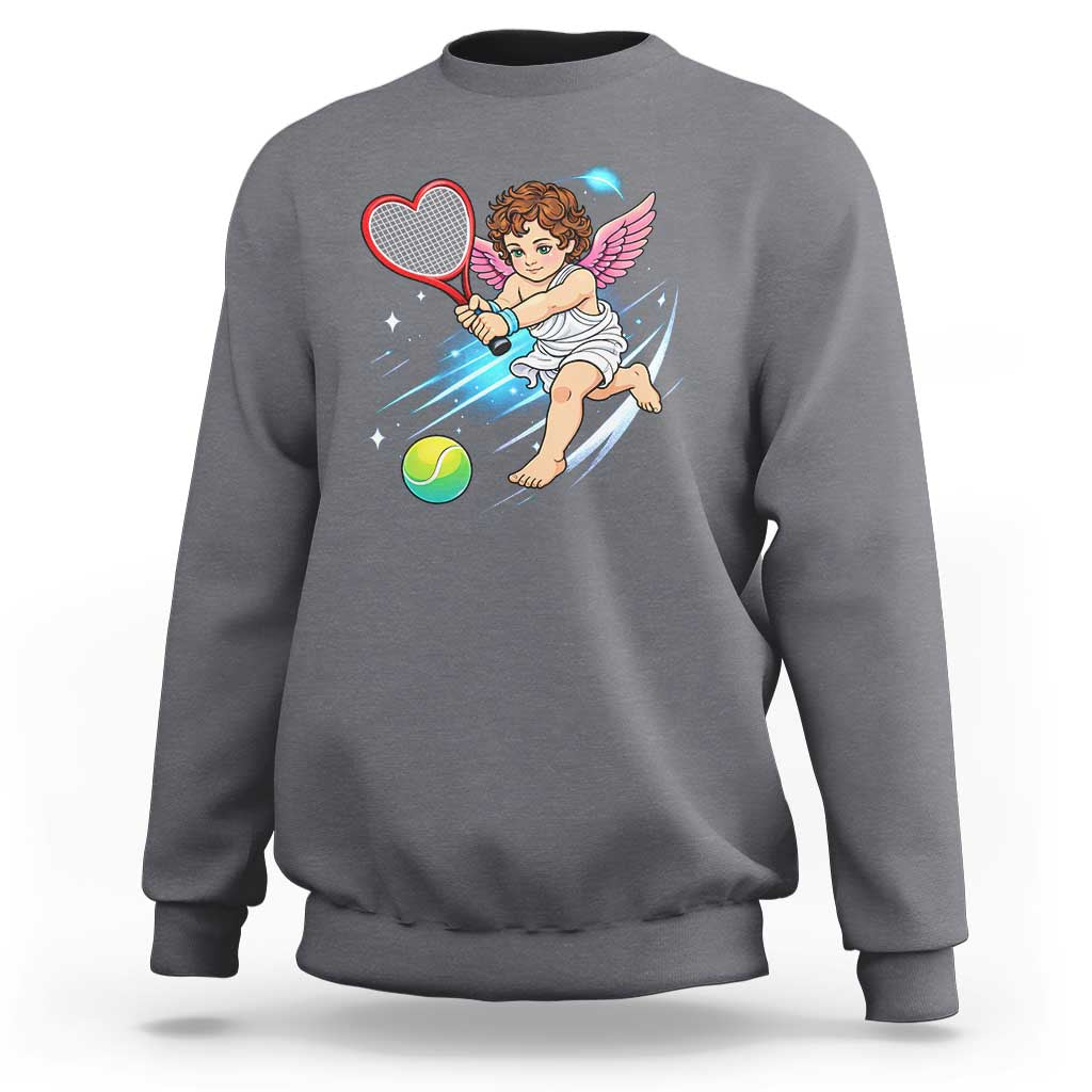 Funny Cupid Tennis Player Sweatshirt Valentines Day Gift - Wonder Print Shop