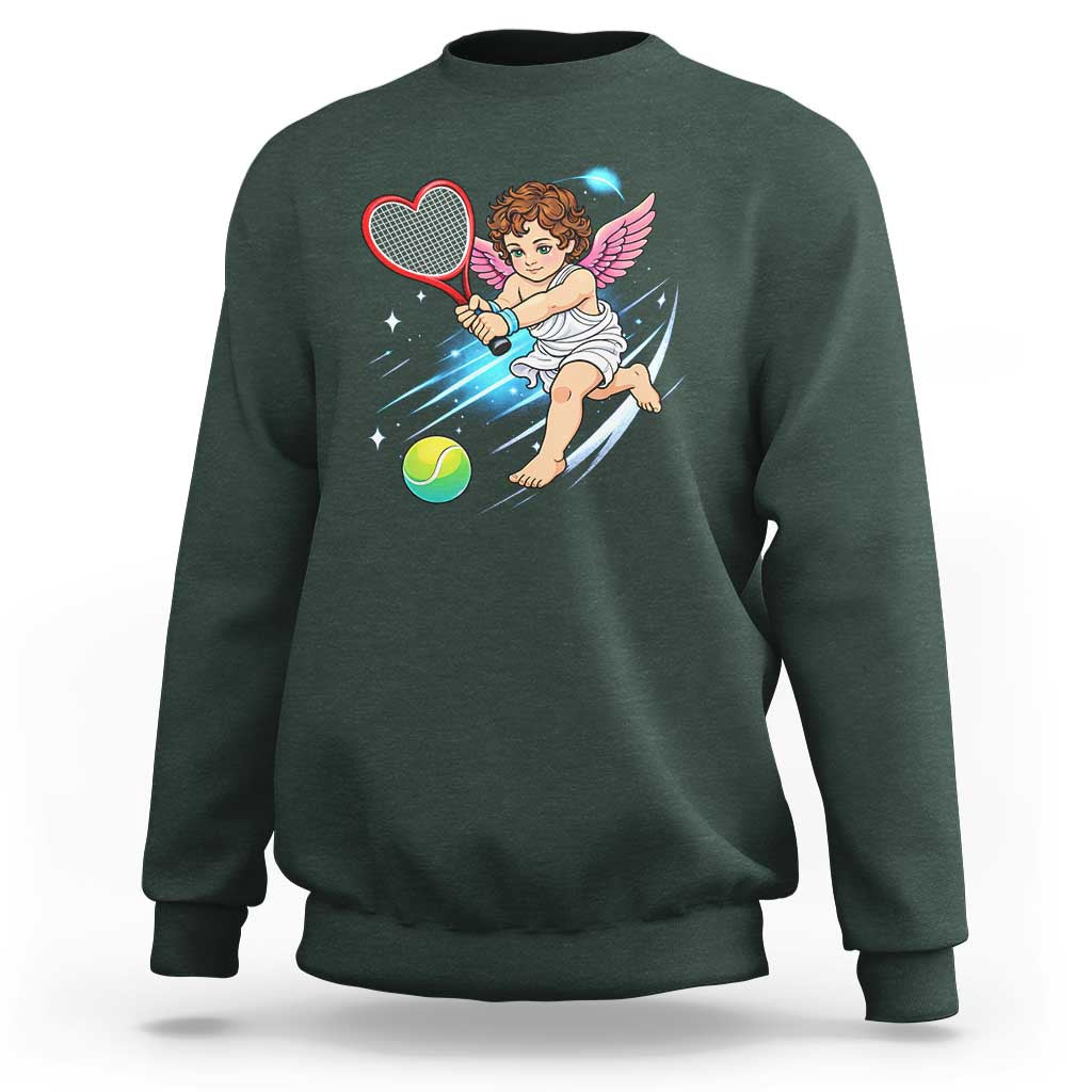 Funny Cupid Tennis Player Sweatshirt Valentines Day Gift - Wonder Print Shop