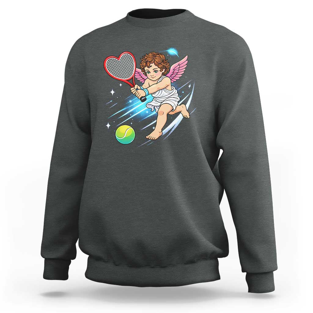 Funny Cupid Tennis Player Sweatshirt Valentines Day Gift - Wonder Print Shop
