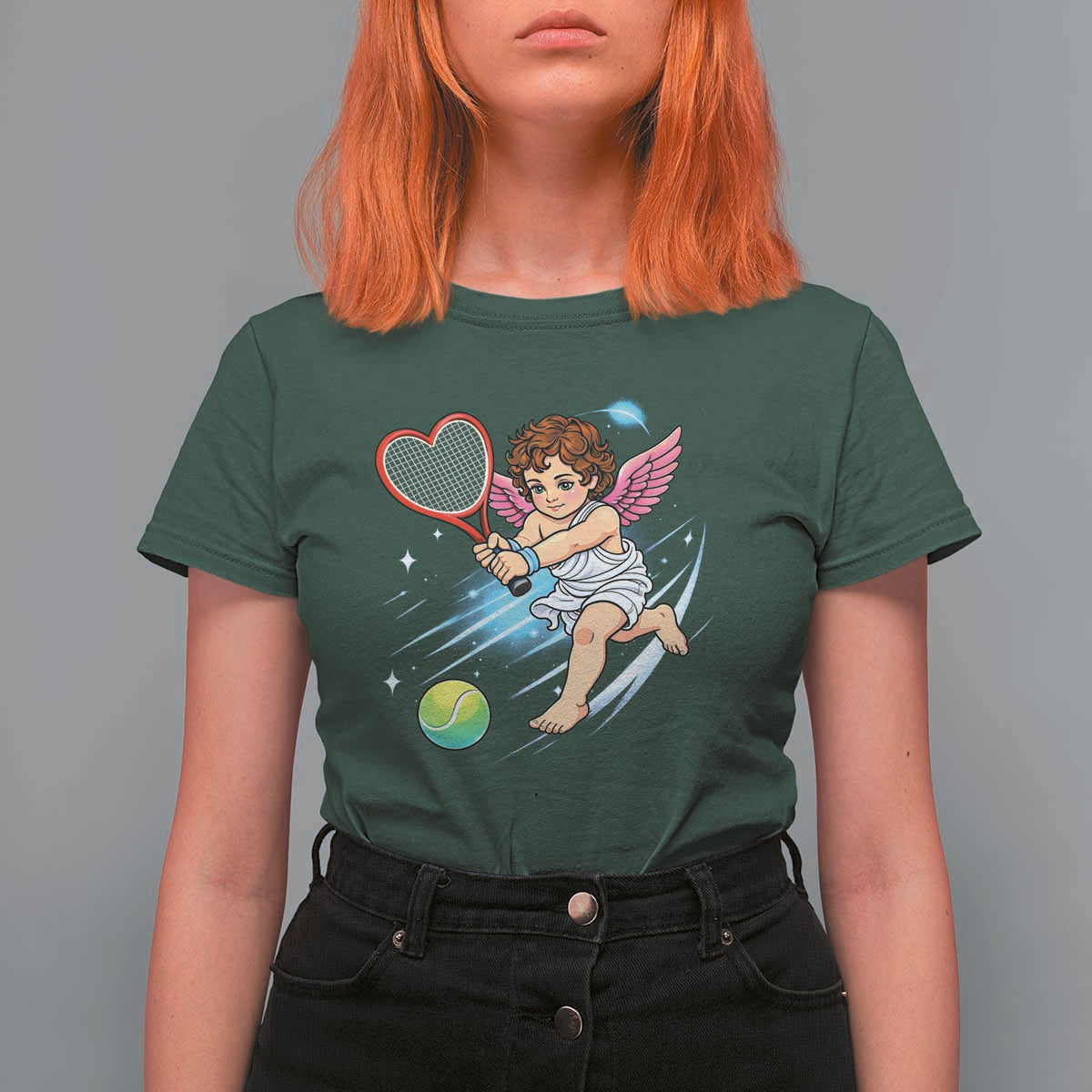 Funny Cupid Tennis Player T Shirt For Women Valentines Day Gift - Wonder Print Shop