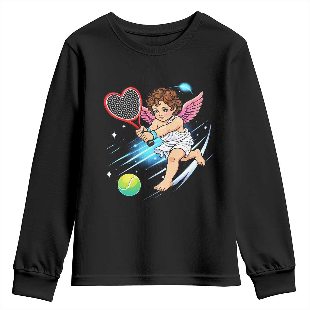 Funny Cupid Tennis Player Youth Sweatshirt Valentines Day Gift - Wonder Print Shop