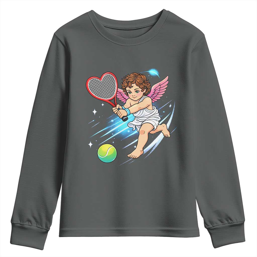 Funny Cupid Tennis Player Youth Sweatshirt Valentines Day Gift - Wonder Print Shop