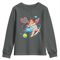 Funny Cupid Tennis Player Youth Sweatshirt Valentines Day Gift - Wonder Print Shop