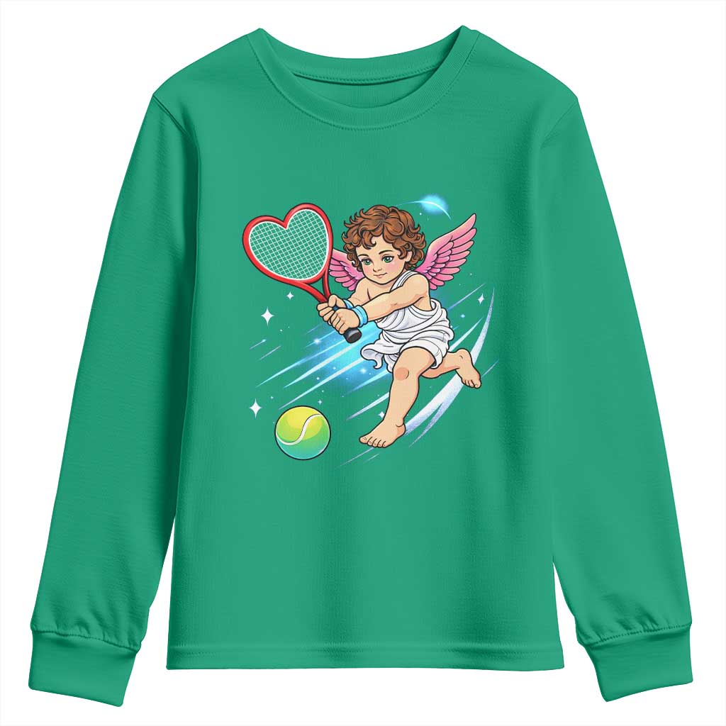 Funny Cupid Tennis Player Youth Sweatshirt Valentines Day Gift - Wonder Print Shop
