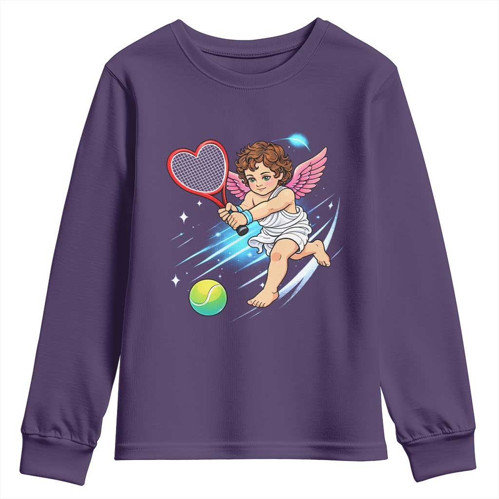 Funny Cupid Tennis Player Youth Sweatshirt Valentines Day Gift - Wonder Print Shop