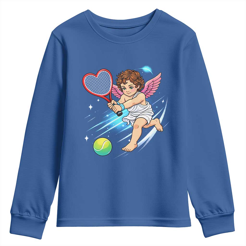 Funny Cupid Tennis Player Youth Sweatshirt Valentines Day Gift - Wonder Print Shop