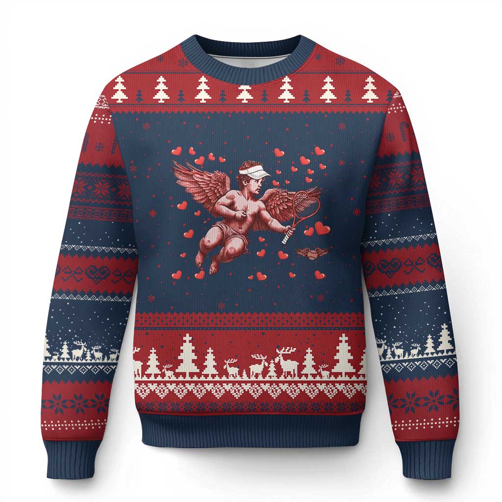 Cute Cupid Tennis Angel Ugly Christmas Sweater Valentines Day Gift - Wonder Print Shop