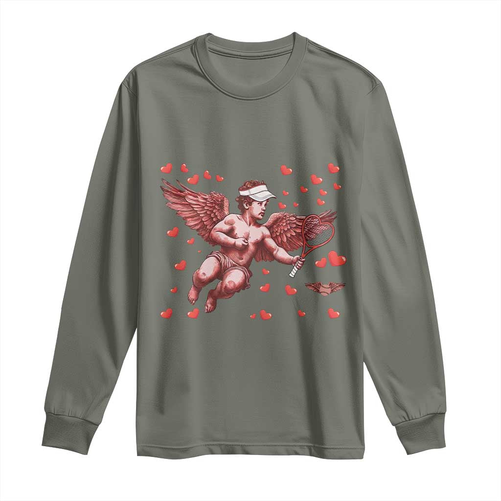 Cute Cupid Tennis Angel Long Sleeve Shirt Valentines Day Gift - Wonder Print Shop