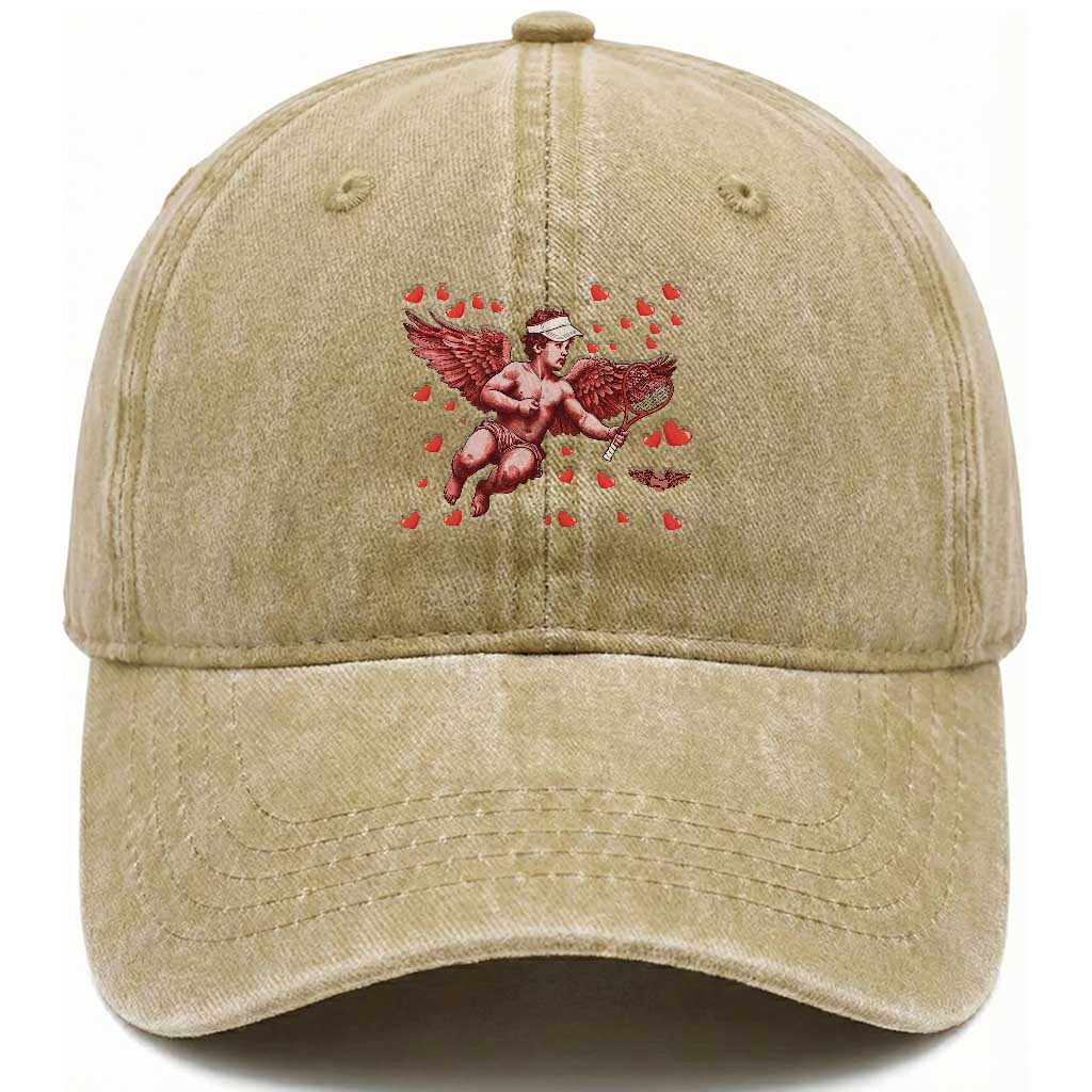Cute Cupid Tennis Angel Washed Cotton Baseball Cap Valentines Day Gift