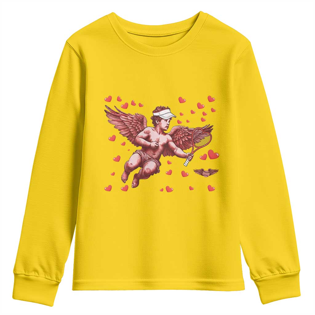 Cute Cupid Tennis Angel Youth Sweatshirt Valentines Day Gift - Wonder Print Shop