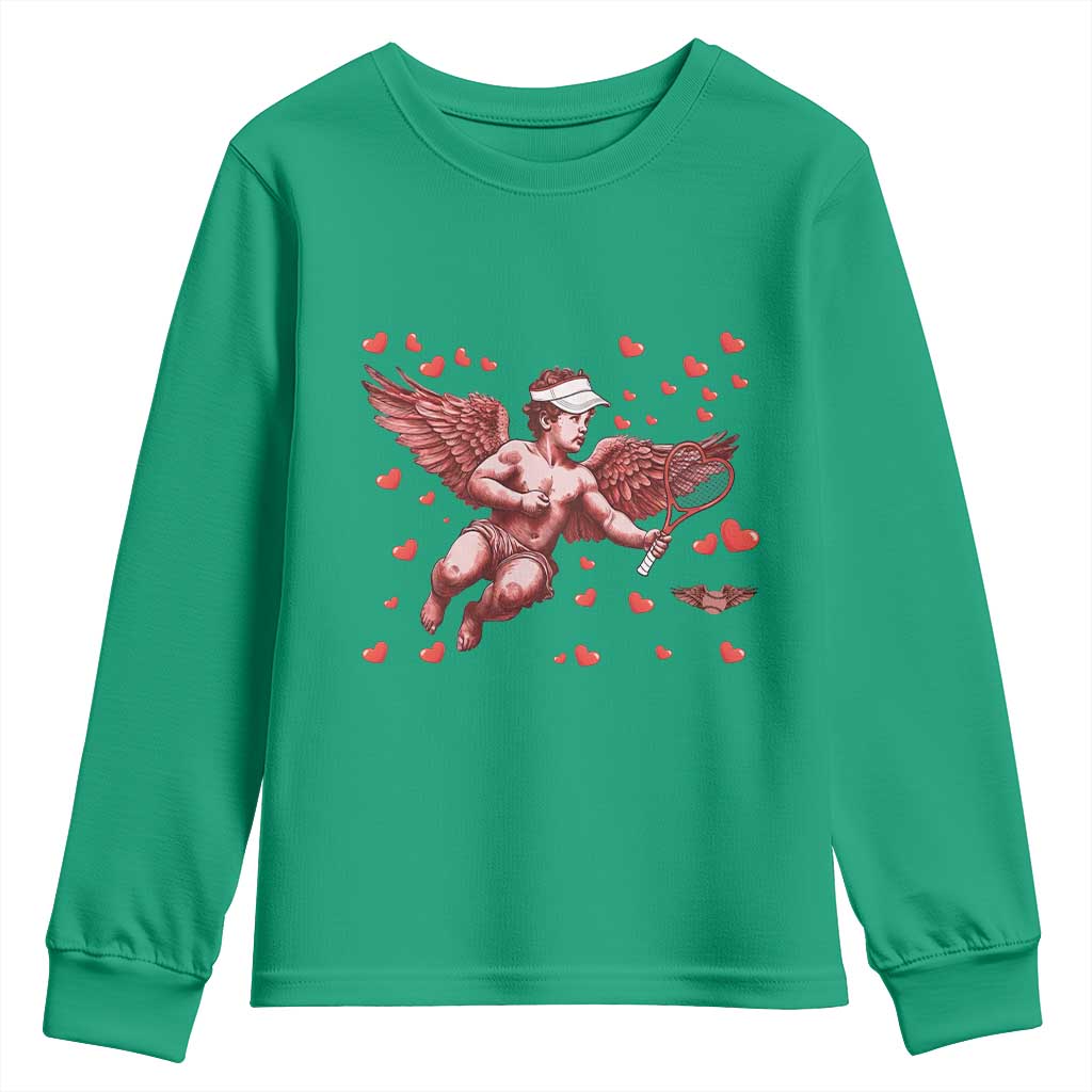 Cute Cupid Tennis Angel Youth Sweatshirt Valentines Day Gift - Wonder Print Shop