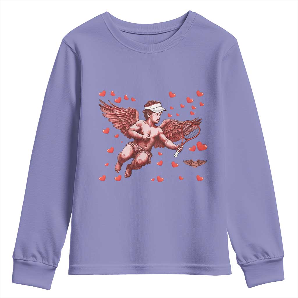Cute Cupid Tennis Angel Youth Sweatshirt Valentines Day Gift - Wonder Print Shop