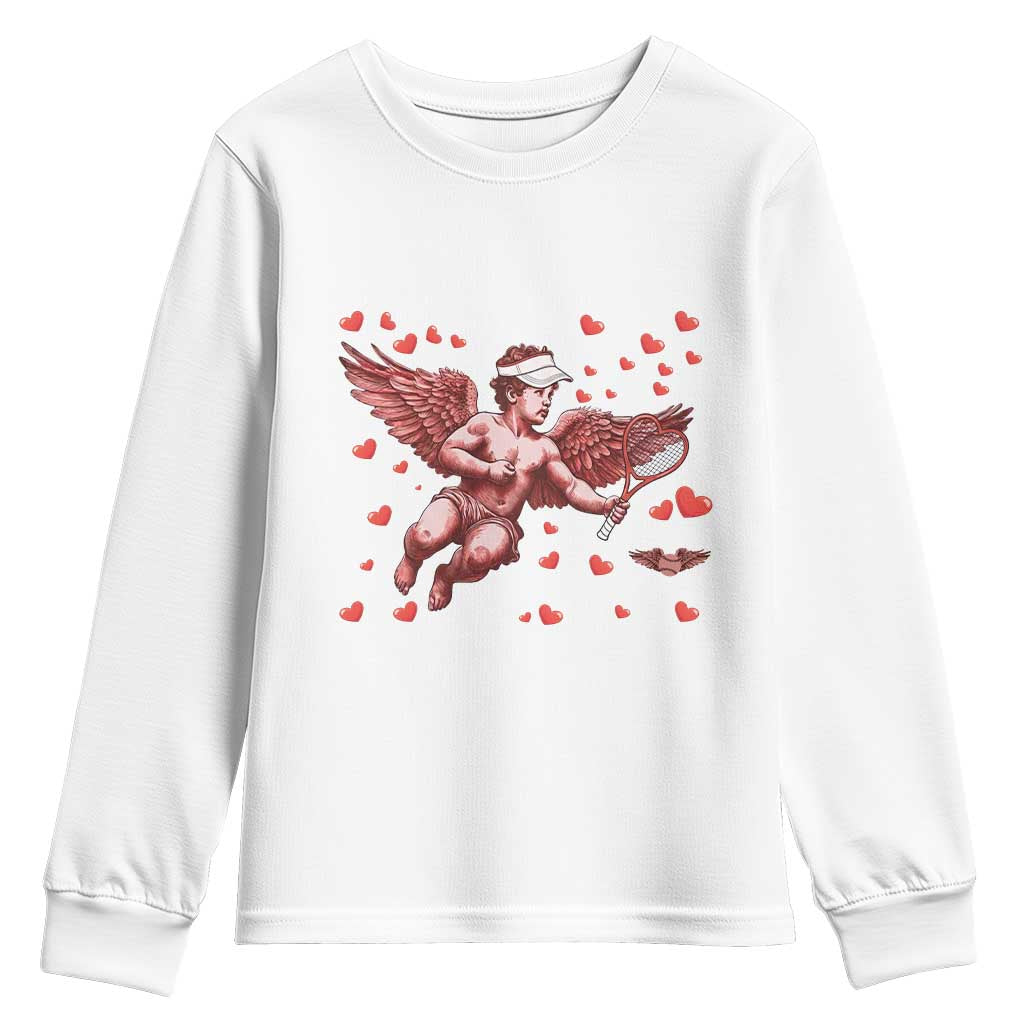 Cute Cupid Tennis Angel Youth Sweatshirt Valentines Day Gift - Wonder Print Shop