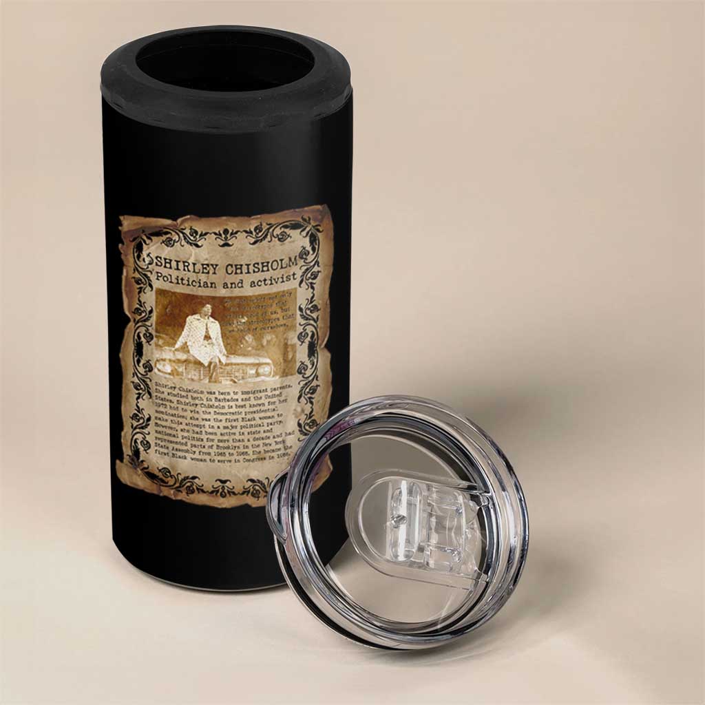 Vintage Newspaper Shirley Chisholm 4 in 1 Can Cooler Tumbler Black History Month Gift