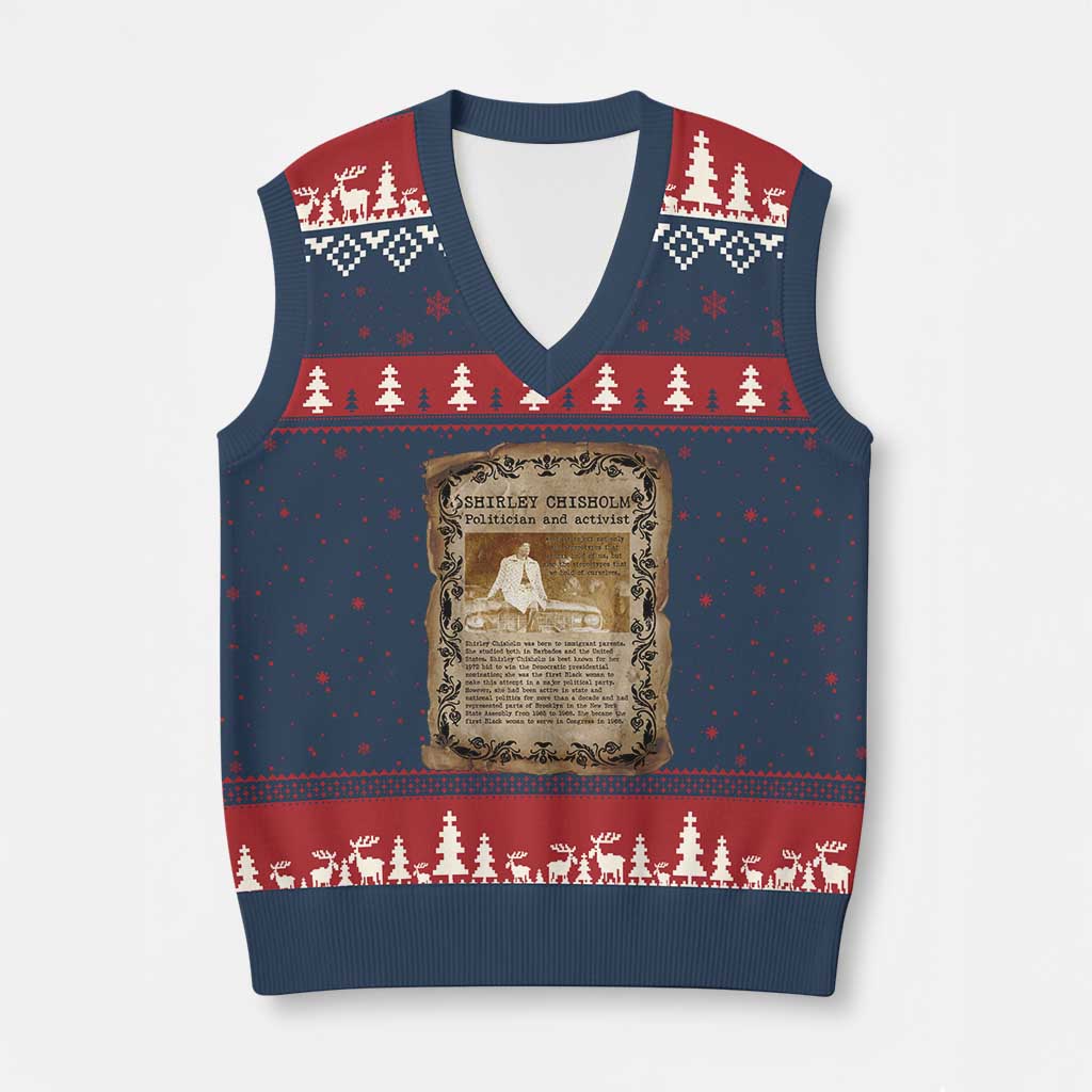 Vintage Newspaper Shirley Chisholm V-Neck Knit Sweater Vest Black History Month Gift