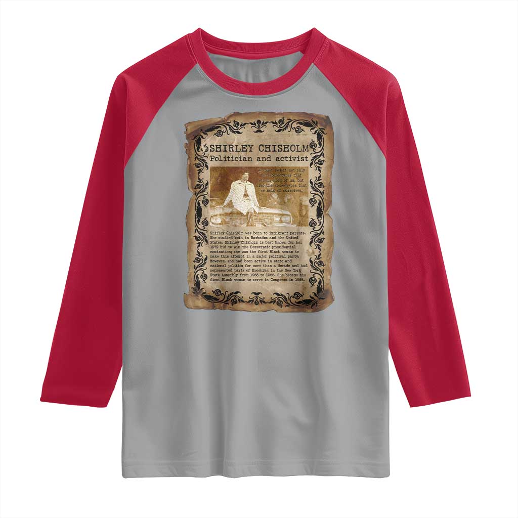 Vintage Newspaper Shirley Chisholm Raglan Shirt Black History Month Gift