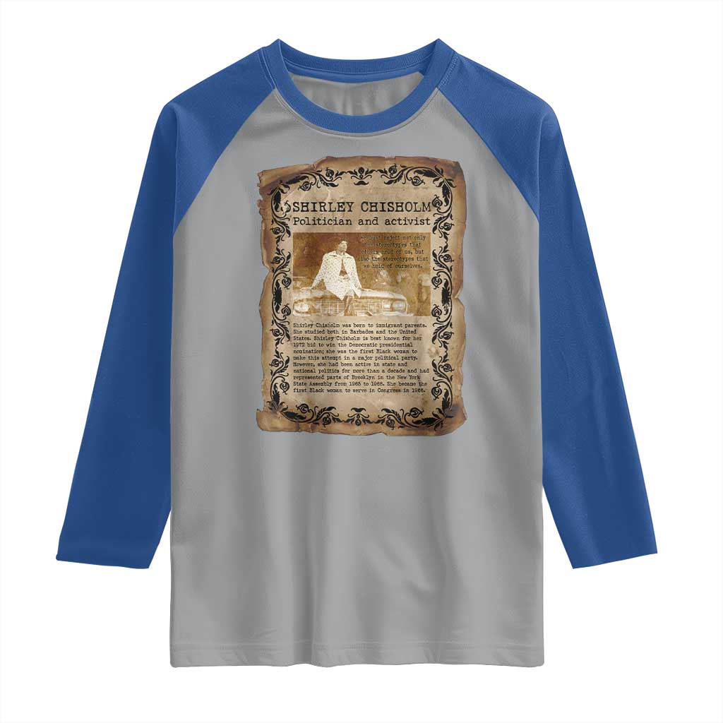 Vintage Newspaper Shirley Chisholm Raglan Shirt Black History Month Gift