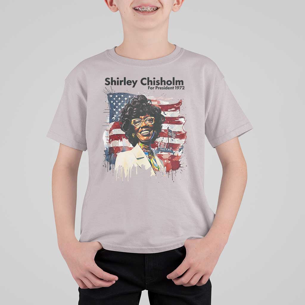 Shirley Chisholm For President 1972 With American Flag T Shirt For Kid