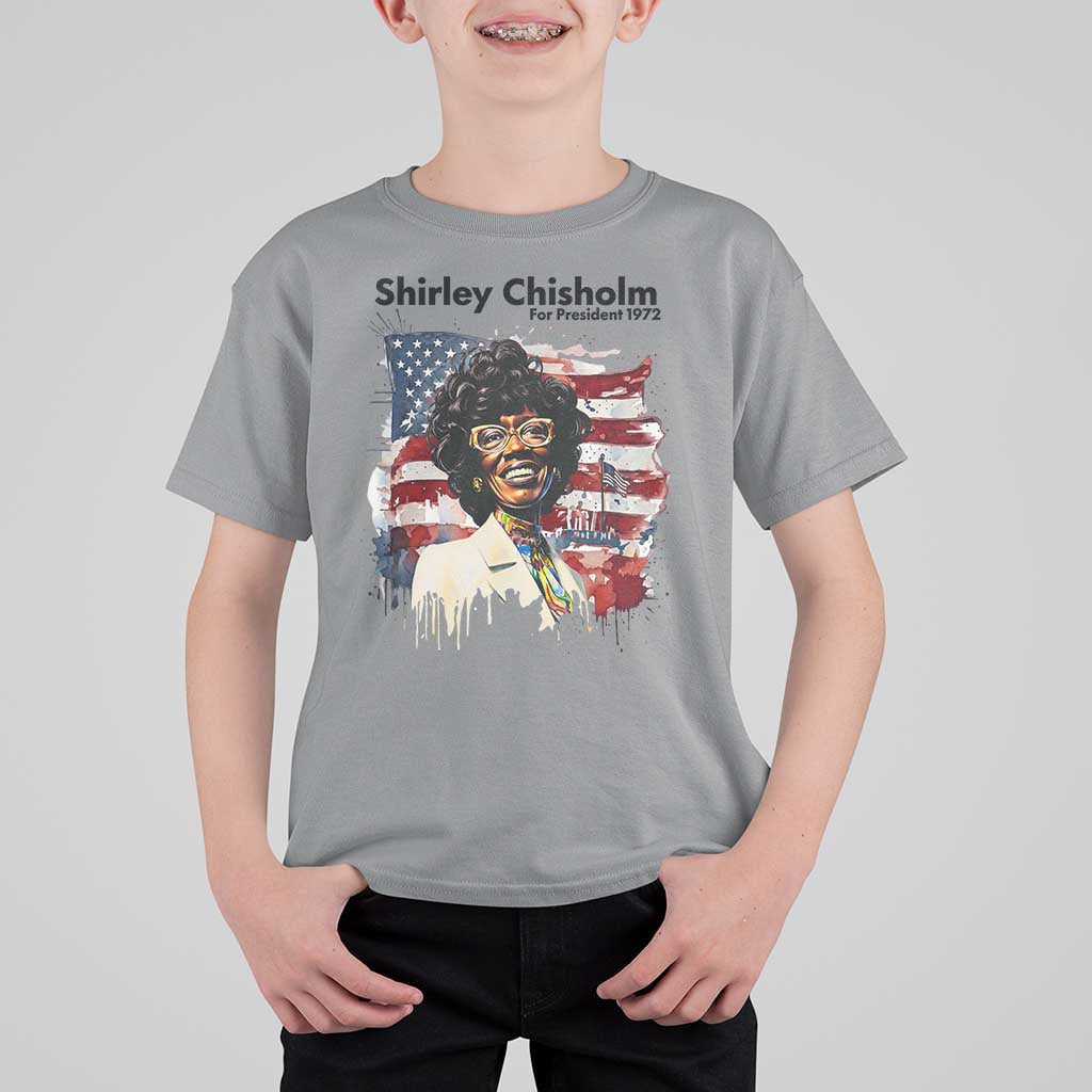 Shirley Chisholm For President 1972 With American Flag T Shirt For Kid