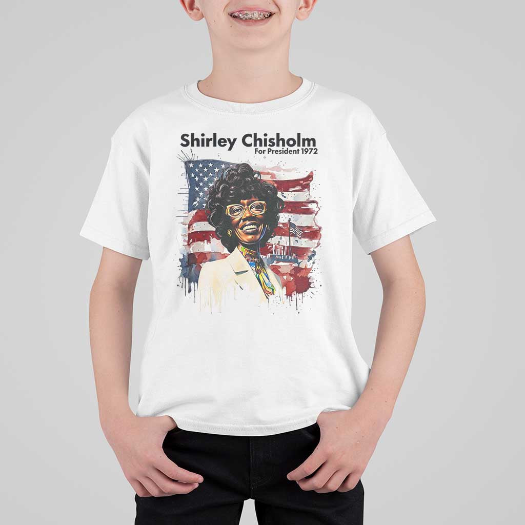 Shirley Chisholm For President 1972 With American Flag T Shirt For Kid