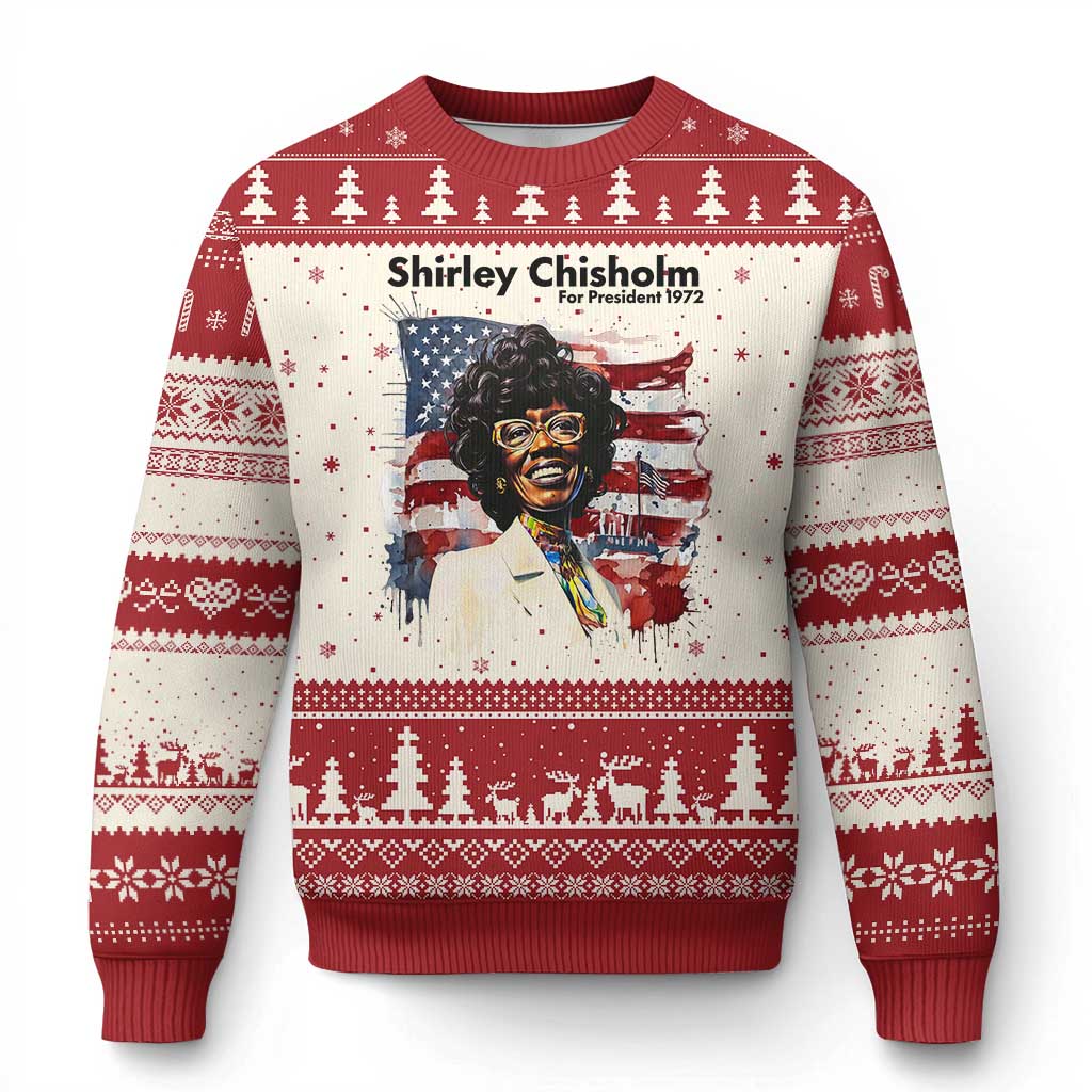 Shirley Chisholm For President 1972 With American Flag Ugly Christmas Sweater