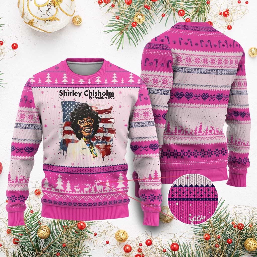 Shirley Chisholm For President 1972 With American Flag Ugly Christmas Sweater