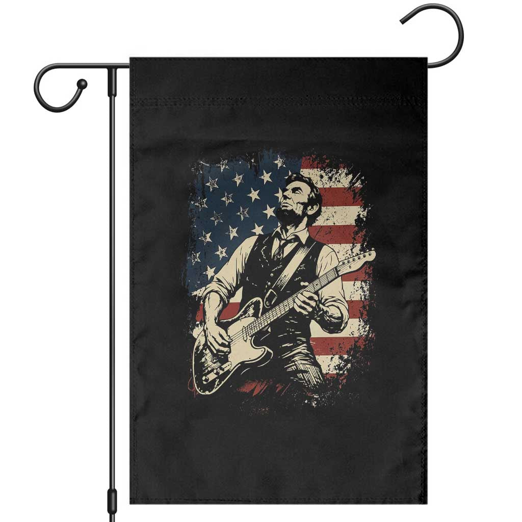 Vintage Abraham Lincoln Playing Electric Guitar Garden Flag Patriotic Rocker Gift