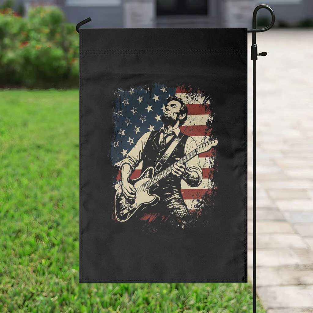 Vintage Abraham Lincoln Playing Electric Guitar Garden Flag Patriotic Rocker Gift