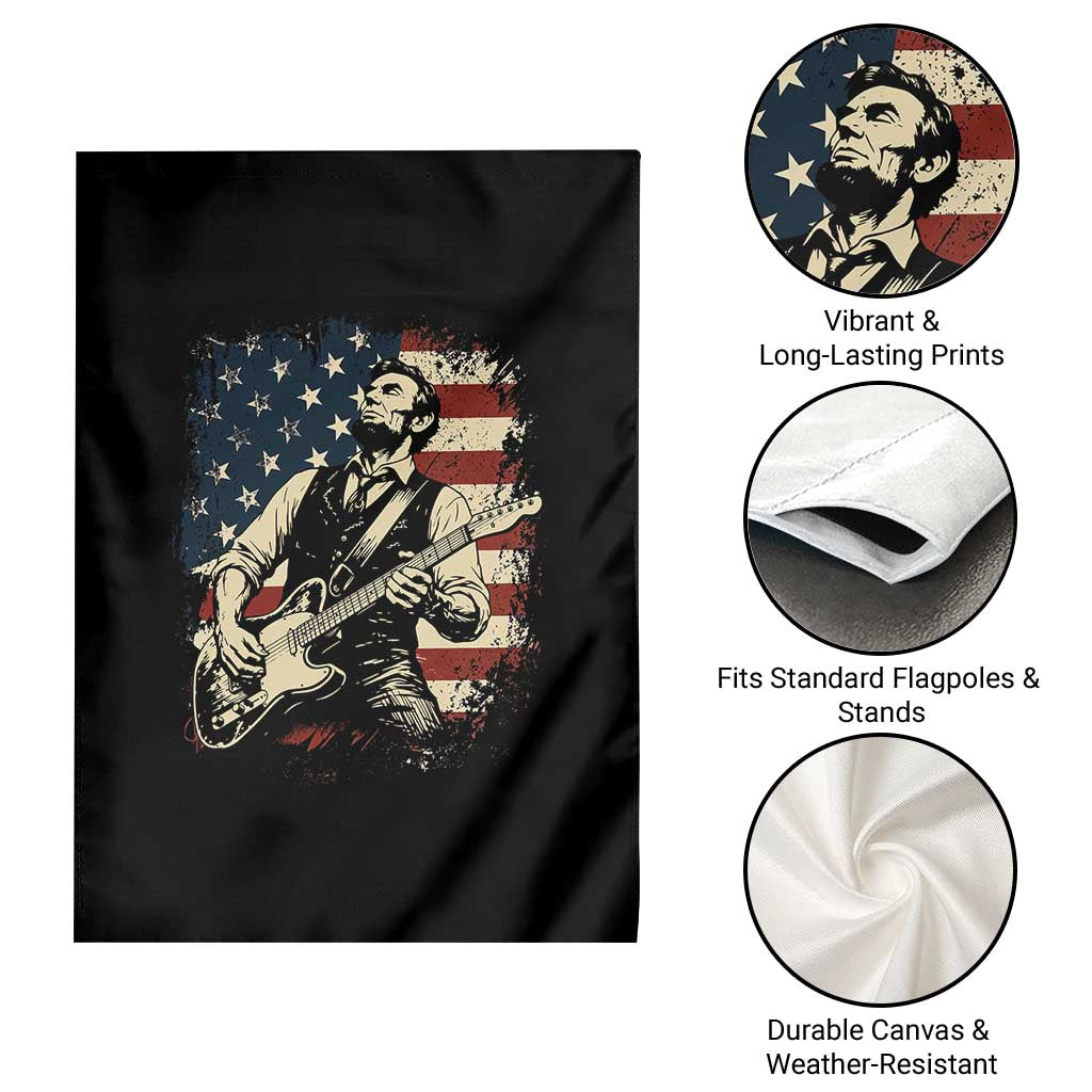 Vintage Abraham Lincoln Playing Electric Guitar Garden Flag Patriotic Rocker Gift
