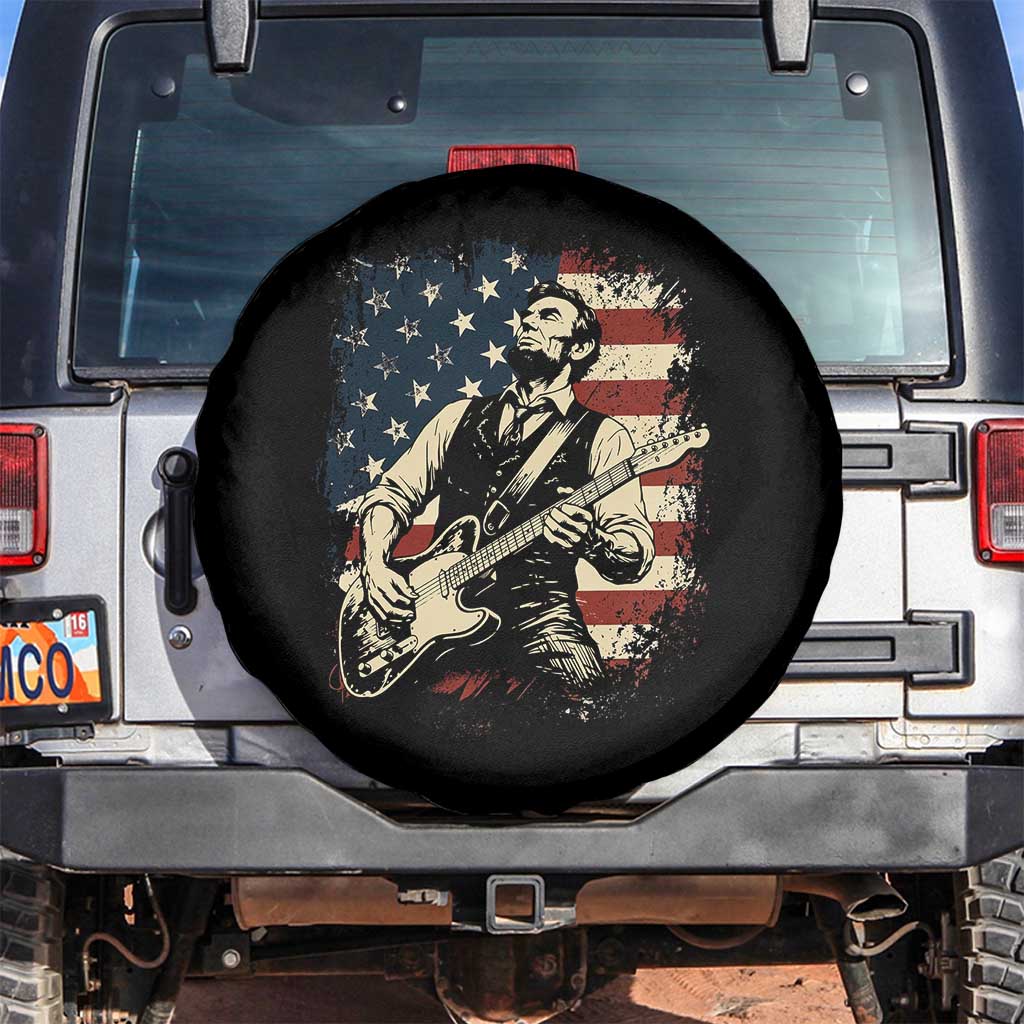 Vintage Abraham Lincoln Playing Electric Guitar Spare Tire Cover Patriotic Rocker Gift