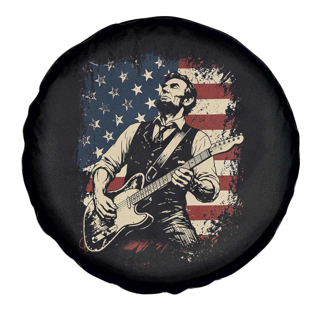 Vintage Abraham Lincoln Playing Electric Guitar Spare Tire Cover Patriotic Rocker Gift