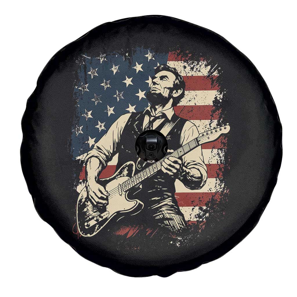 Vintage Abraham Lincoln Playing Electric Guitar Spare Tire Cover Patriotic Rocker Gift