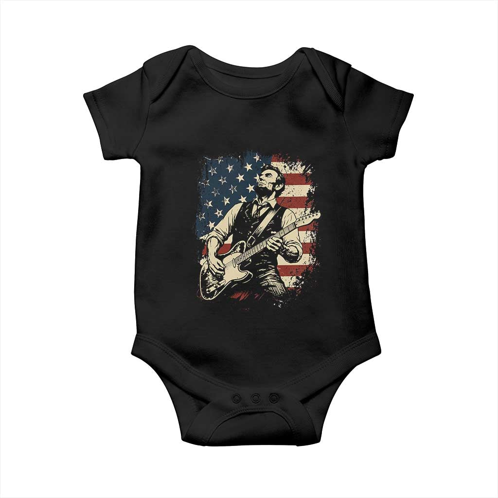 Vintage Abraham Lincoln Playing Electric Guitar Baby Onesie Patriotic Rocker Gift